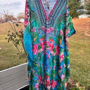 Robe coverup Kaftan maxi dress poncho one size tropical cruise beach party summe